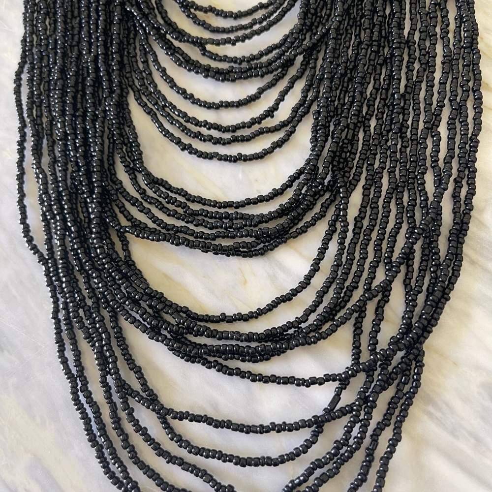 Black Beaded Multi Strand Super Statement Necklace - image 4